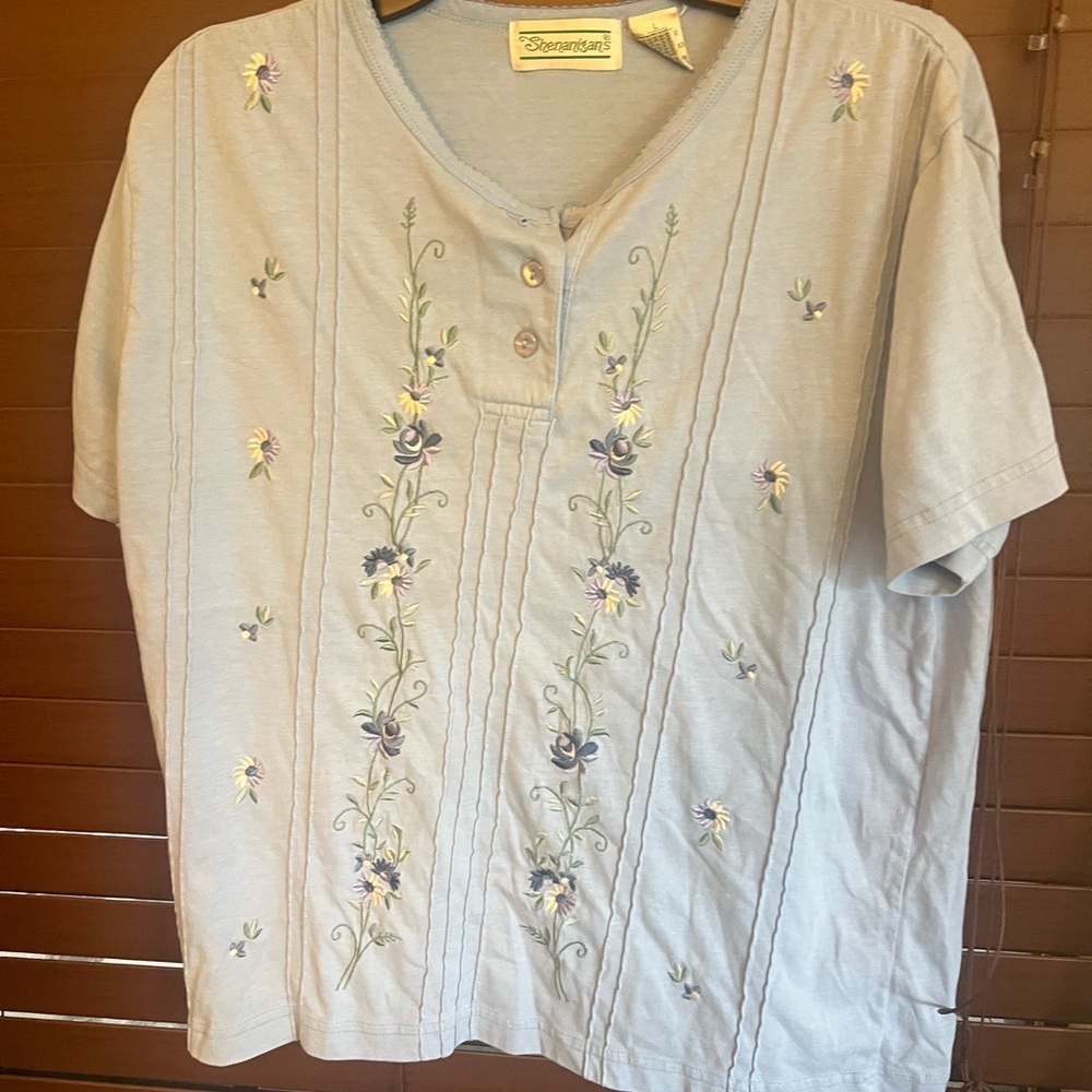Shenanigans Light Blue Embroidered Top